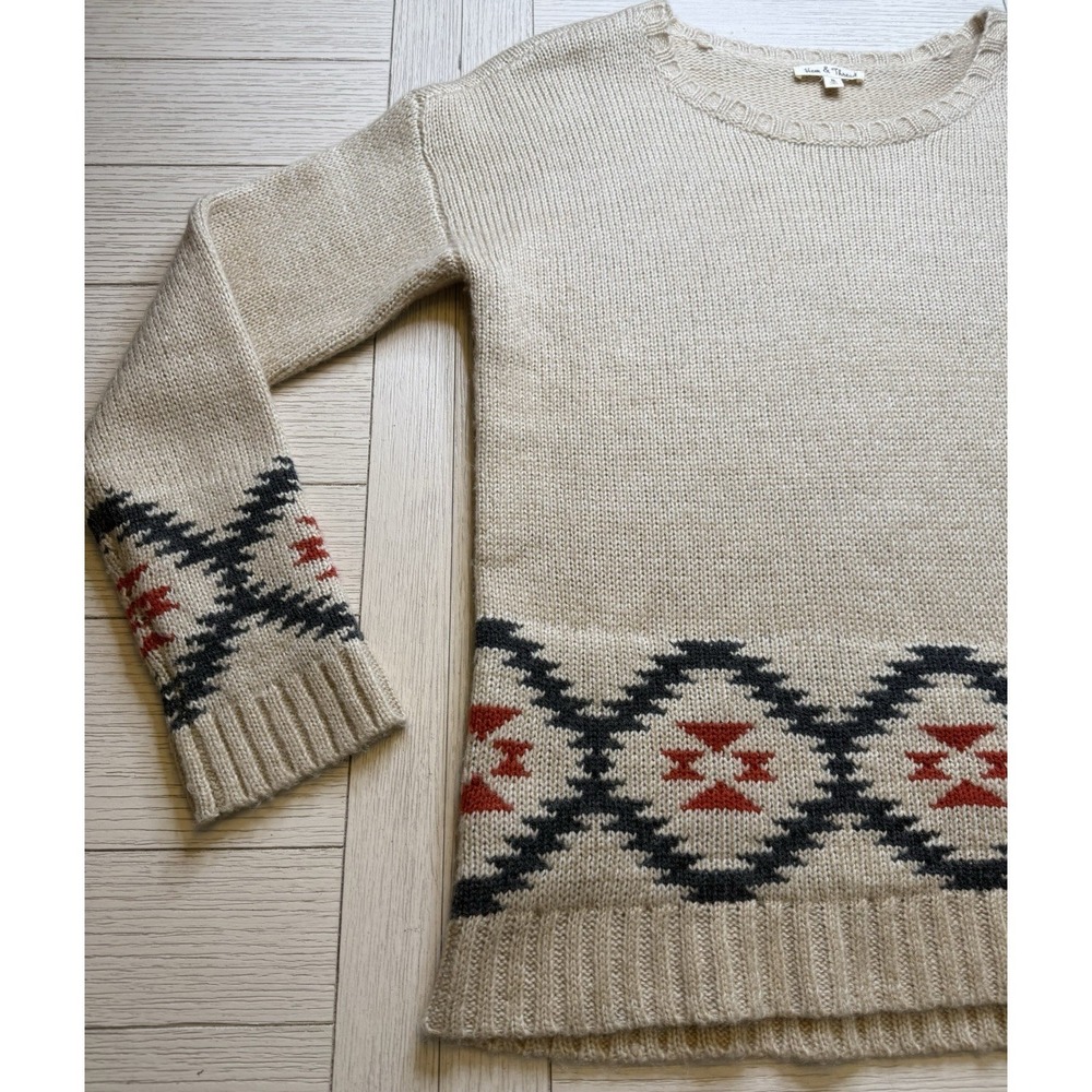 Hem & Thread Wool‎ Blend Aztec Print Beige Women's Sweater Sz M Academia Cottage - Picture 5 of 9